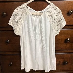 Lucky Brand ⚜️ Open Knit Cap Sleeve Heathered Top